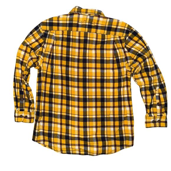 Duluth Trading Co Yellow Plaid Flannel Shirt Medium Cotton Long Sleeve Workwear - Picture 2 of 6